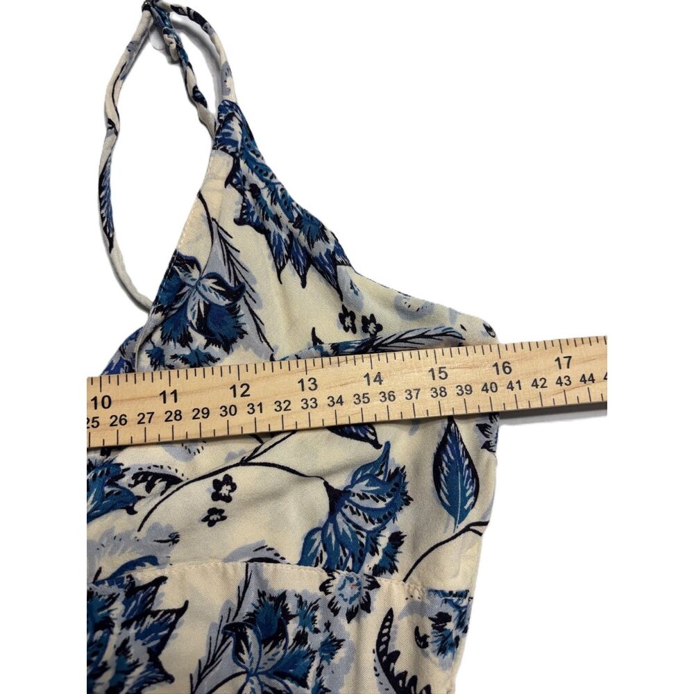 Angie Twist Front Keyhole Maxi Spring Dress Smocked Boho Tropical Blue & White L - Picture 5 of 8